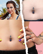 OUFER 316L Surgical Steel Belly Button Rings, Clear CZ Navel Rings, Belly Piercing Jewelry