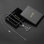 Celtic Knot Necklace Viking Pendant - Celtic Norse Triple Odin Horns Crescent Moon of Oden Horn Necklace Mens 316L Stainless Steel Triskelion Amulet Pewter Tribal Protection Viking Triskele Jewelry