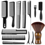 SALONSILK 13PCS Hair Cutting Comb Set, Professional Barber Combs for Hair Stylist, Premium Grade Barber Brush Neck Duster, Fading Comb Barber Clipper Comb - Grand Goldman