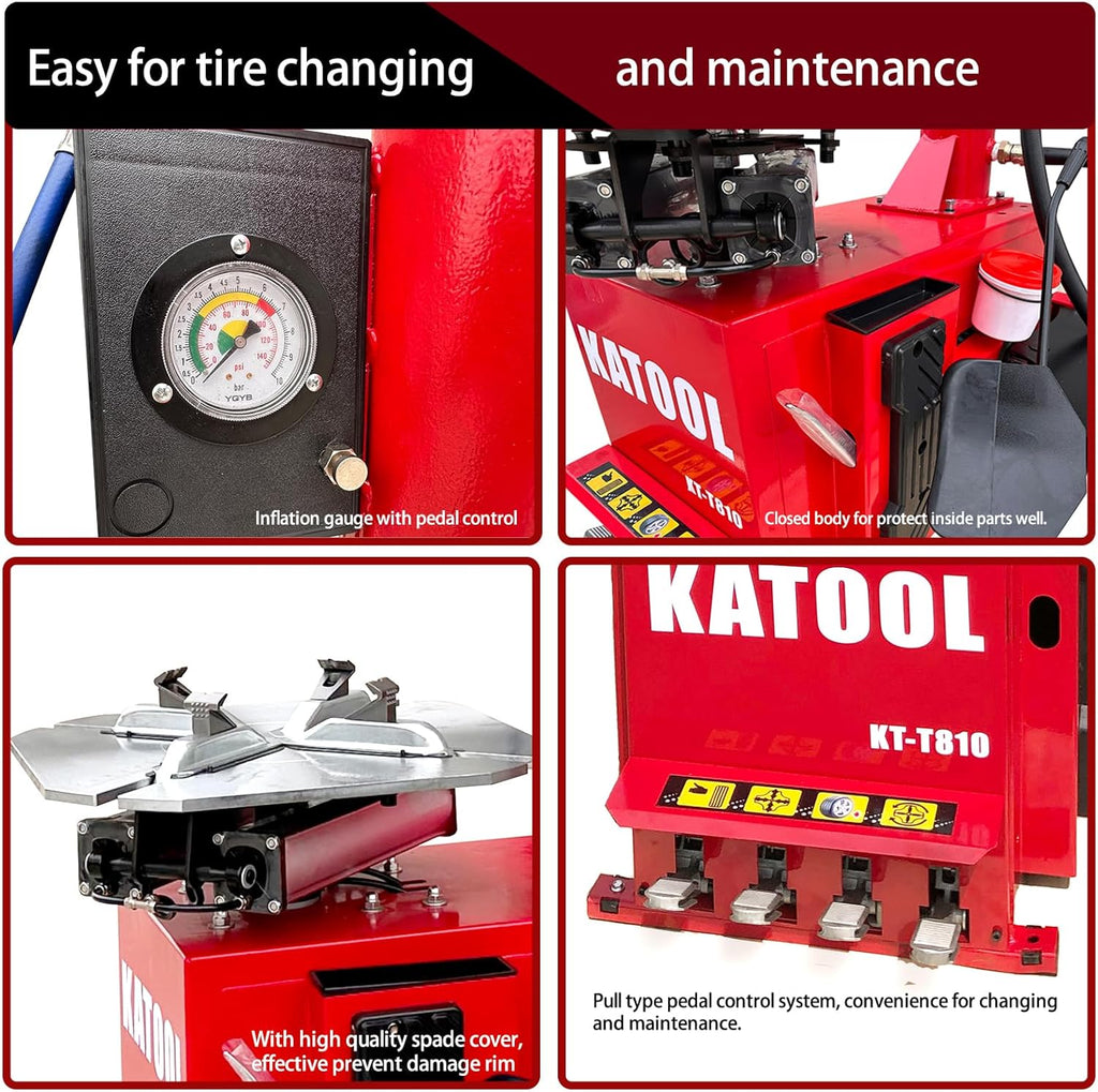 KATOOL 2.0HP Bead Blaster 24" Clamping Tire Changer Machine with 4 Aluminum Pedal KT810 Wheel Changer Tire Changer Machine Garage Equipment Auto Repair