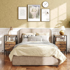 Nightstand Set 2, End Tables with Charging Station, Side Table with 2 Non-Woven Drawers, Bed Side Coffee Table for Small Spaces, Sofa, Dormitory, Living Room ET02L2BR