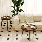 Small Round Coffee Table Set of 2, Walnut Coffee Tables for Living Room, Mid Century Modern Nesting Coffee Table, Wood Circle Center Tables, Black Wooden Side End Table, mesa de Centro para sala