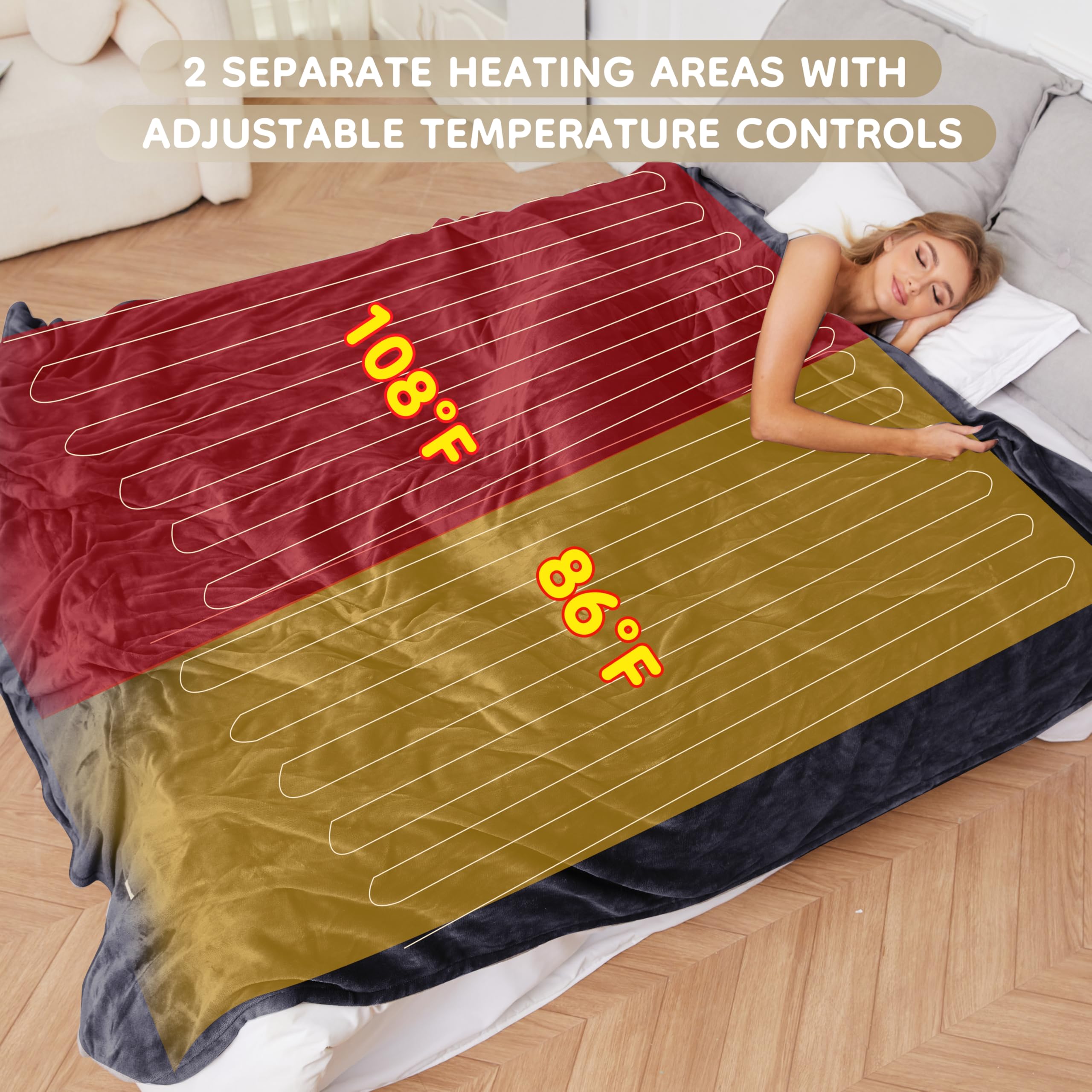 Elektrisch verwarmd deken 72" x 84" volledige maat flanellen stof met 4 verwarmingsniveaus & 10 uur automatische uitschakeling, ademend warm en wasbaar voor zacht en bed - lichtgrijs