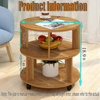 RNE Coffee Table with Wheels,Round Side Table with 2-Tier Storage Shelf,End Table Easy Assembly,Cocktail Table for Home Office