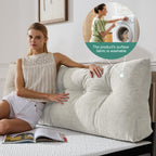 Lukace Premium kilepude hovedgærde med aftageligt betræk - trekantet læsestøtte ryglæn til seng med sidelommer, perfekt til læsning og TV (beige enkeltsengsstørrelse, 39x8x20 tommer)