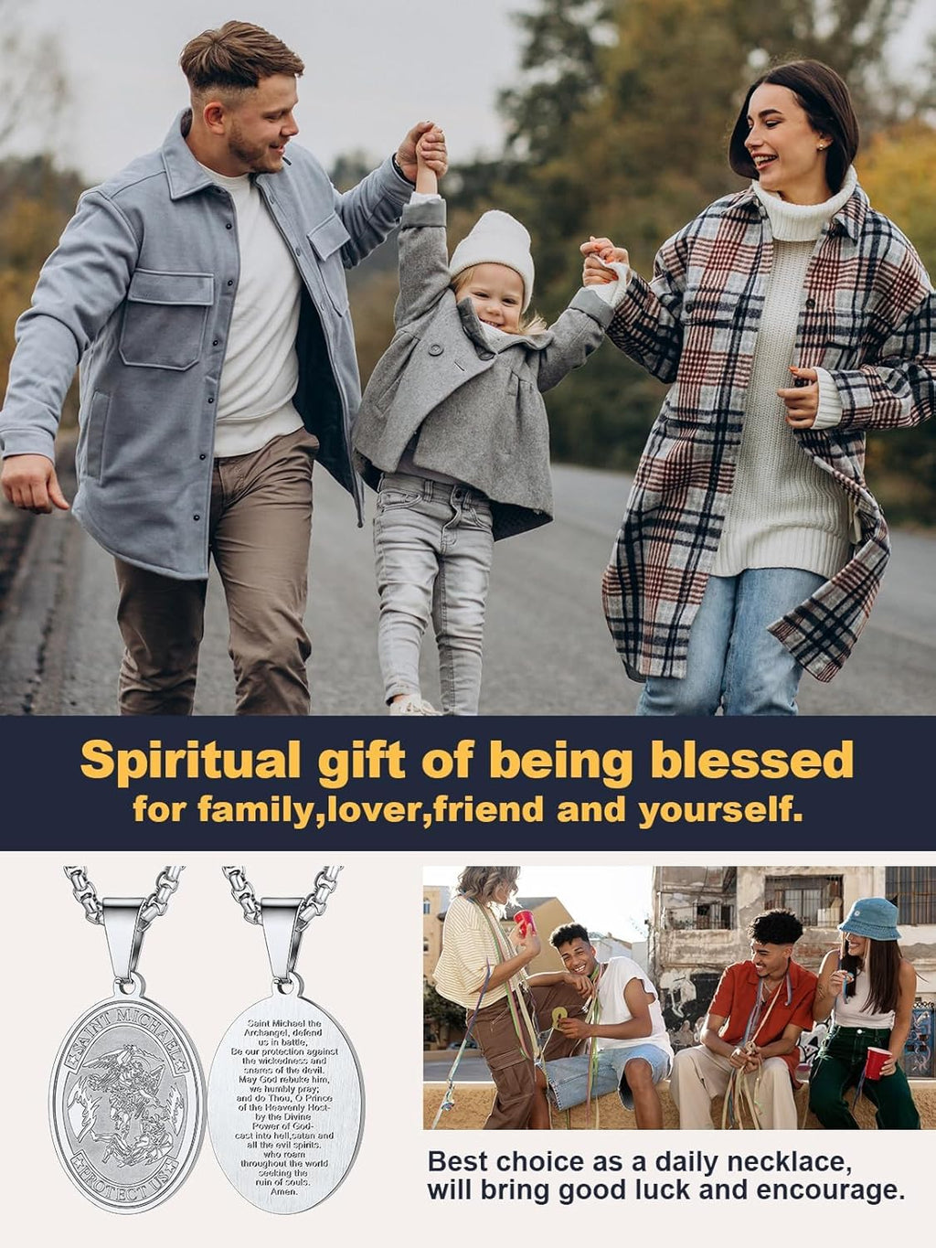 U7 St. Michael Necklace for Men Women Stainless Steel/18K Gold Plated Biblical Archangel Medal Round/Oval/Shield Patron Saint Christopher/Michael Pendant with 22" Box Chain