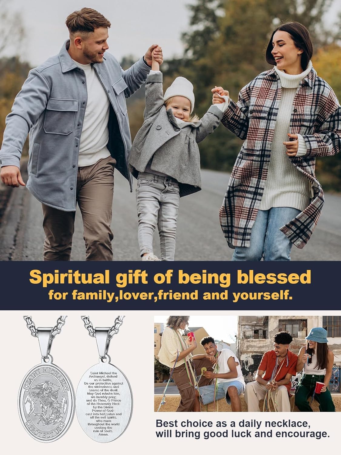 U7 St. Michael Necklace for Men Women Stainless Steel/18K Gold Plated Biblical Archangel Medal Round/Oval/Shield Patron Saint Christopher/Michael Pendant with 22" Box Chain