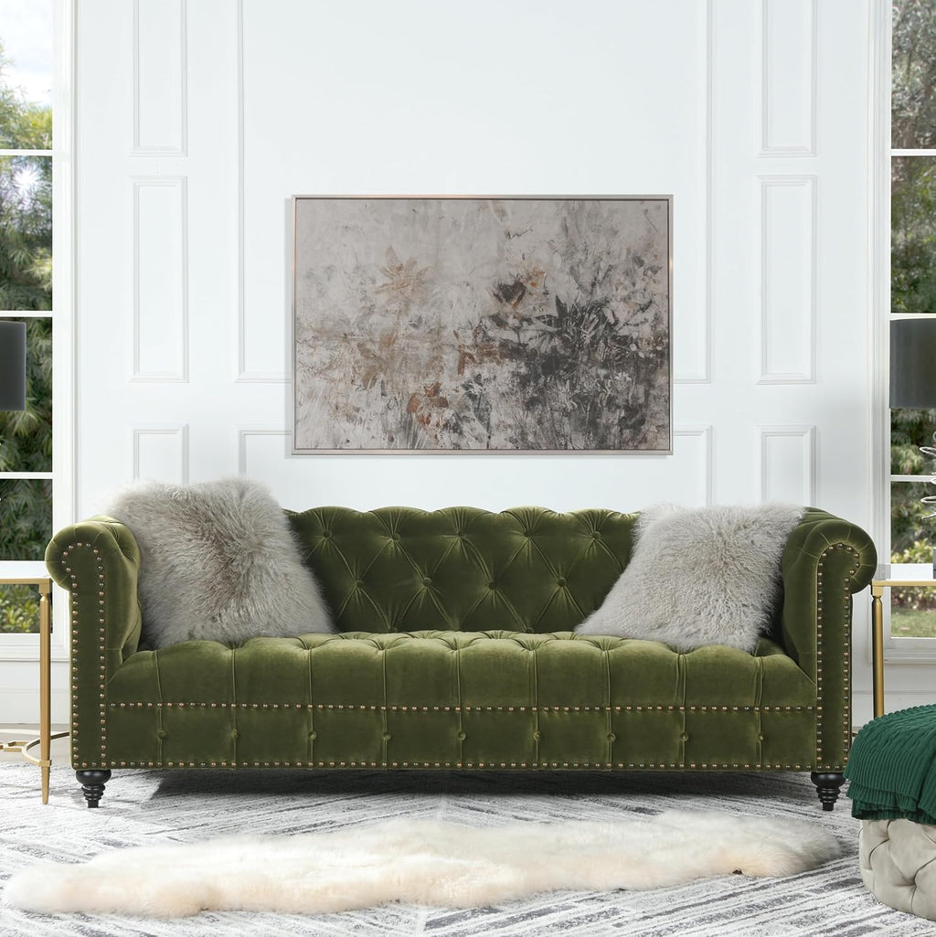 Jennifer Taylor Home Dalton 88" Tufted Chesterfield Sofa (Olive Green Performance Velvet)