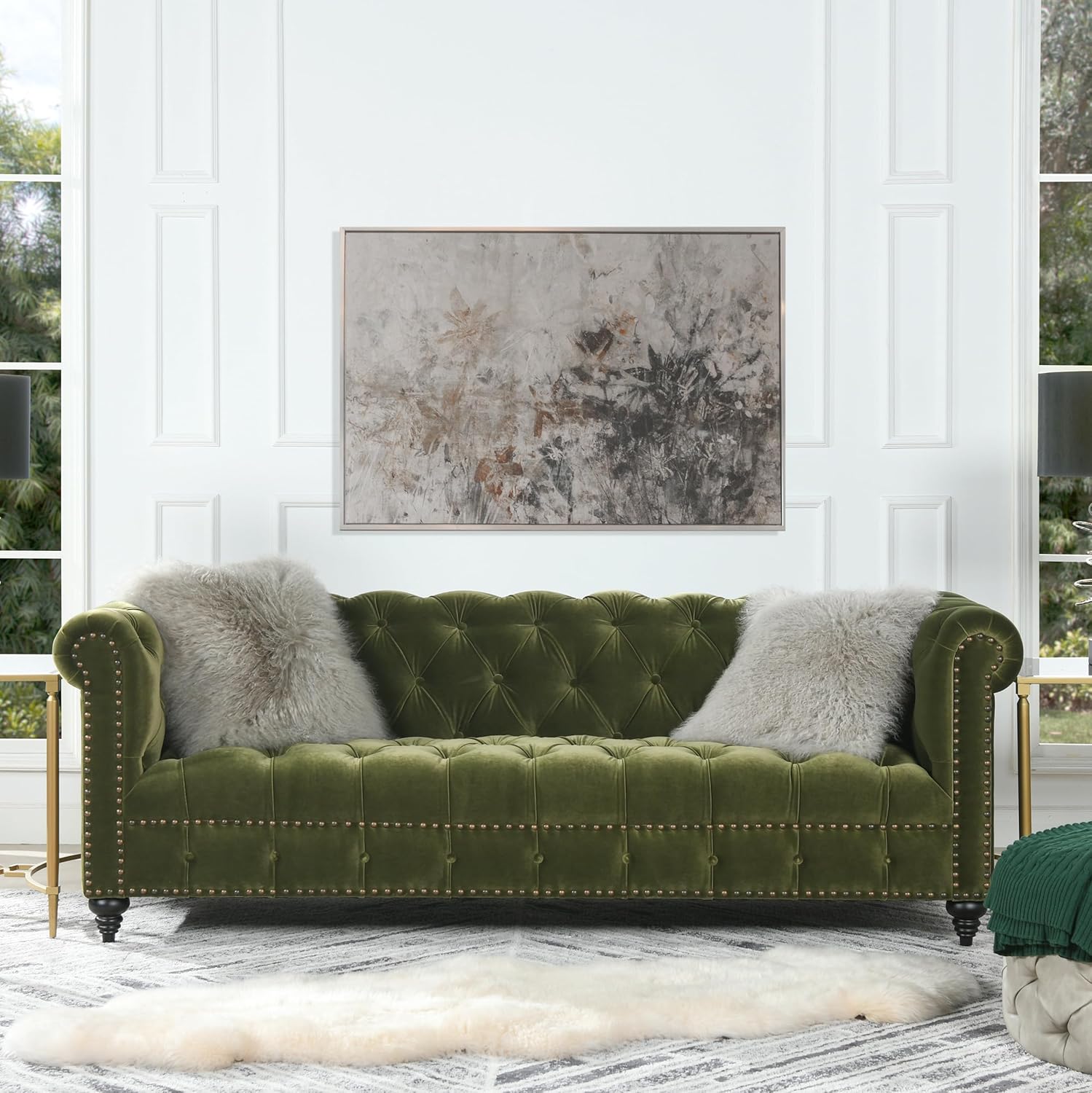 Jennifer Taylor Home Dalton 88" Tufted Chesterfield Sofa (Olive Green Performance Velvet)