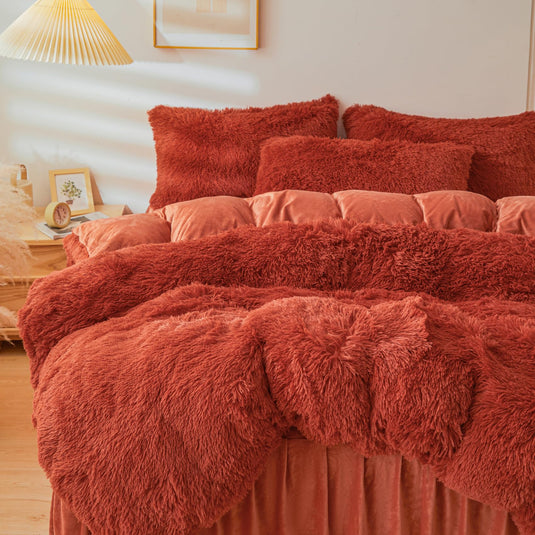 Fluffy Pink Faux Fur Comforter Cover Set，Fluffy Fuzzy Plush Pink Bedding 3Pcs (1 Faux Fur Duvet Cover +2 Fuzzy Pillowcases) Pink Fluffy Bed Set (Pink, Queen)