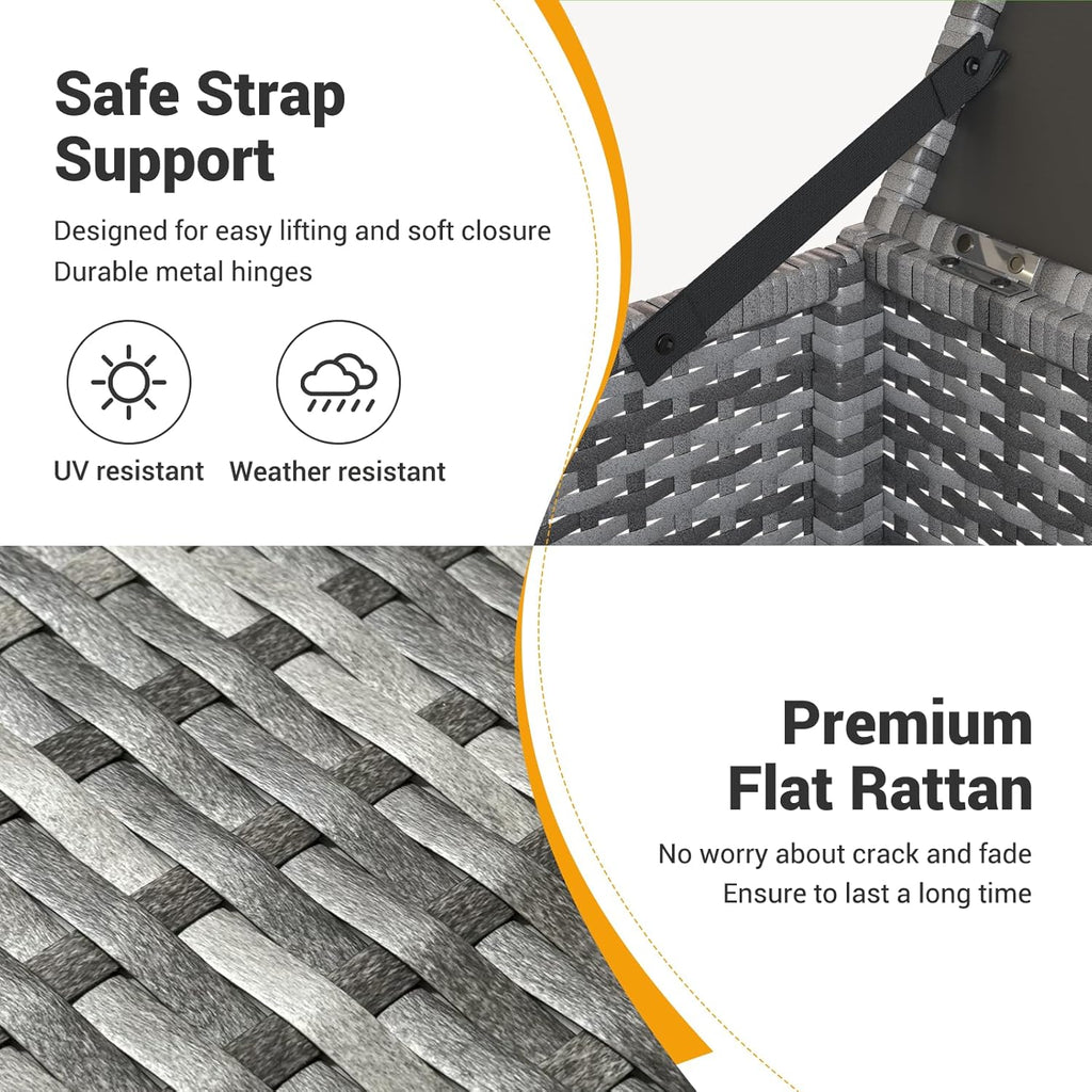 UDPATIO Outdoor Wicker Side Table with Storage Patio Rattan End Table Small Resin Square Container Coffee Table Backyard Pool for Furniture Covers, Toys and Gardening Tools (Grey)