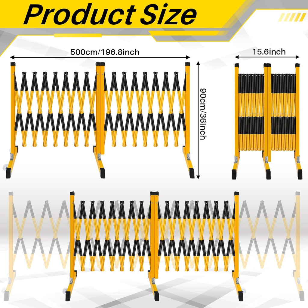Amylove Expandable Barricade Security Yellow Black Mobile Parking Barrier 44 Inch High Driveway Fence Retractable Traffic Folding Portable Gate for Outdoor Road Garage Construction(16.4 Feet)