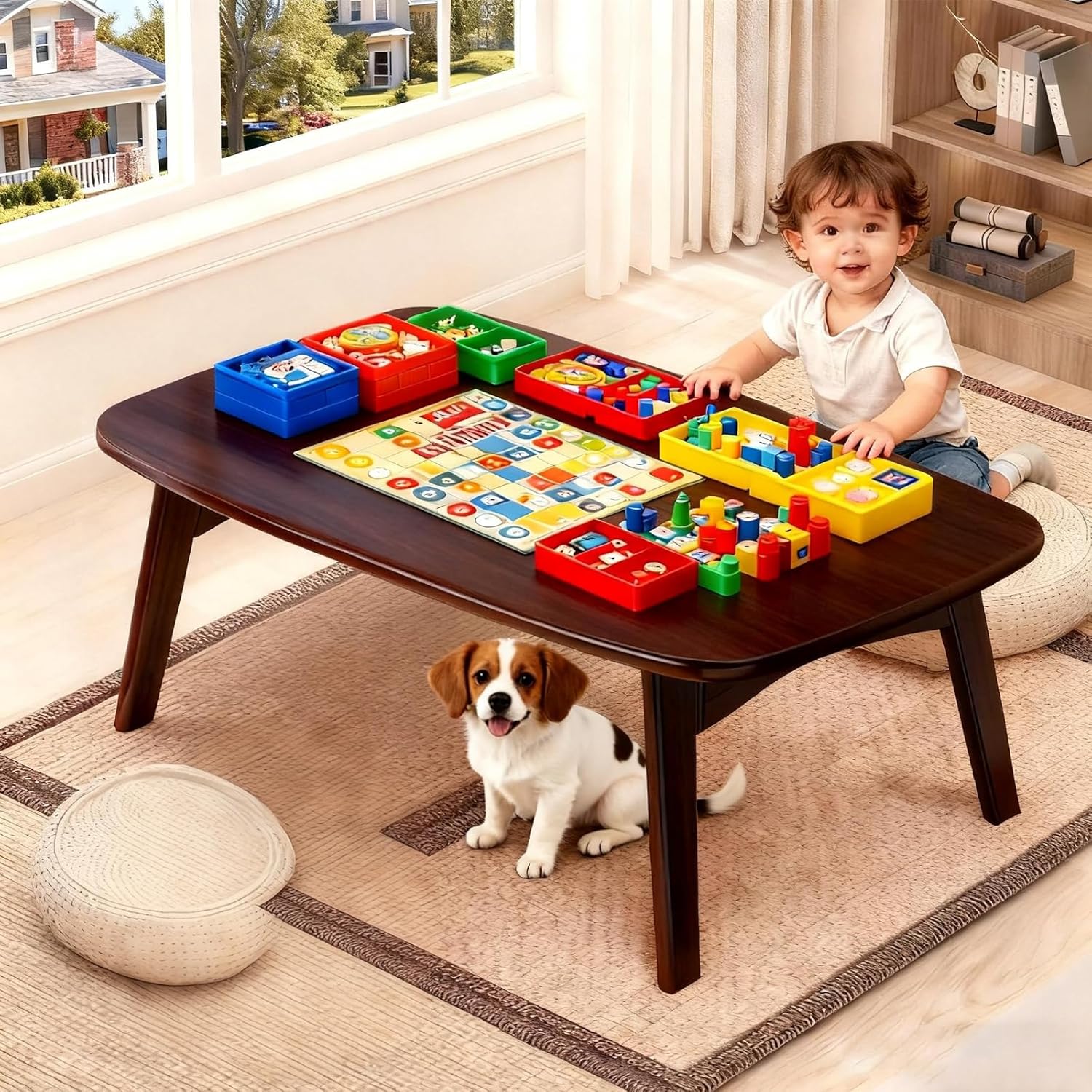 Japanese Floor Table Japanese Folding Coffee Table No Assembly Foldable Low Coffee Tables for Living Room Tatami Tea Bedroom for Sitting on The Floor - Portable & Easy Storage Compact Design