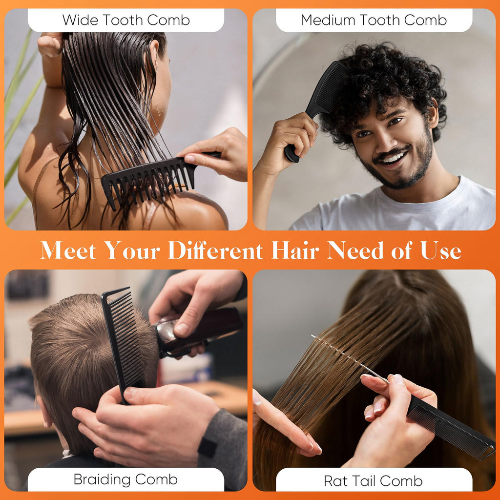 مجموعه ۴ عددی شانه حرفه‌ای SALONSILK، شانه‌های دندانه‌دار پهن، دندانه‌دار باریک و دم موش، مناسب برای بافت، کوتاهی، آرایشگری، حالت‌دهی و تقسیم موهای فر برای مردان و زنان