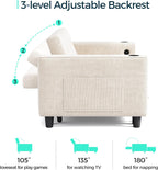 LINSY 3-in-1 Convertible Sofa Bed, Pull Out Sleeper Sofa with Charging Station & Cup Holder, Folding Loveseat with Side Pocket for Living Room, Apartment (Beige)
