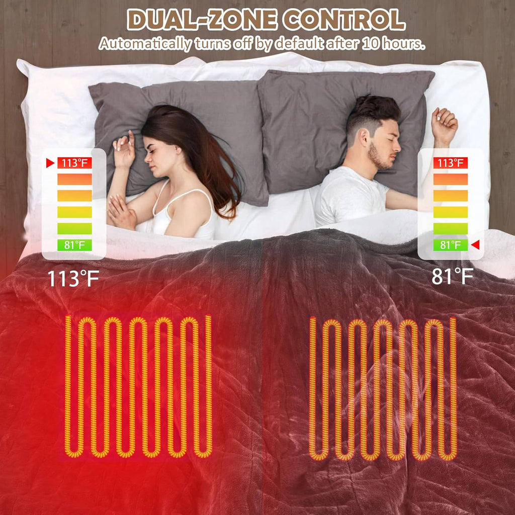 HOW'S MY HOUSE Heated Blanket 84" x 90", Dual Control Electric Blanket Queen Size with 10 Time Settings & 6 Heating Levels, Over-Heat Protection, Flannel Sherpa Super Cozy with ETL Certification, Gray