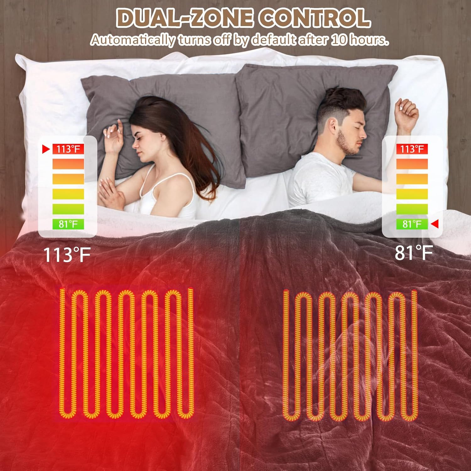 HOW'S MY HOUSE Heated Blanket 84" x 90", Dual Control Electric Blanket Queen Size with 10 Time Settings & 6 Heating Levels, Over-Heat Protection, Flannel Sherpa Super Cozy with ETL Certification, Gray