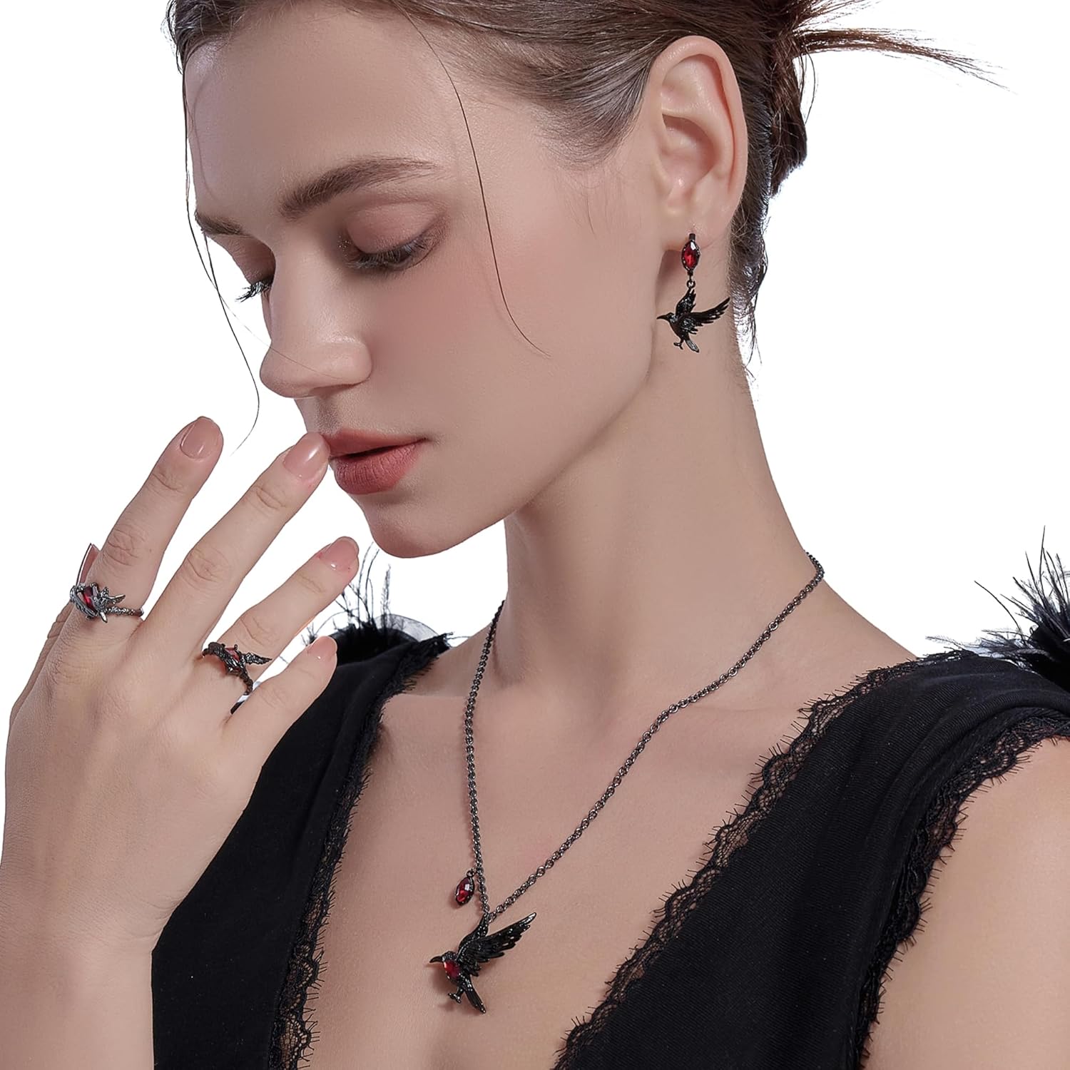 Hip-hop style gothic crow earrings red pendant earrings personalized animal jewelry fashion ladies jewelry M3499