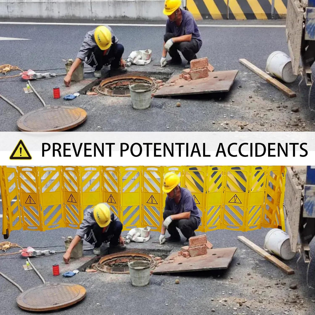 13 Foot Portable Driveway Fence Safety Barriers Barricade Expandable Mobile Folding System for Construction Traffic Control Driveway Gate Outdoor