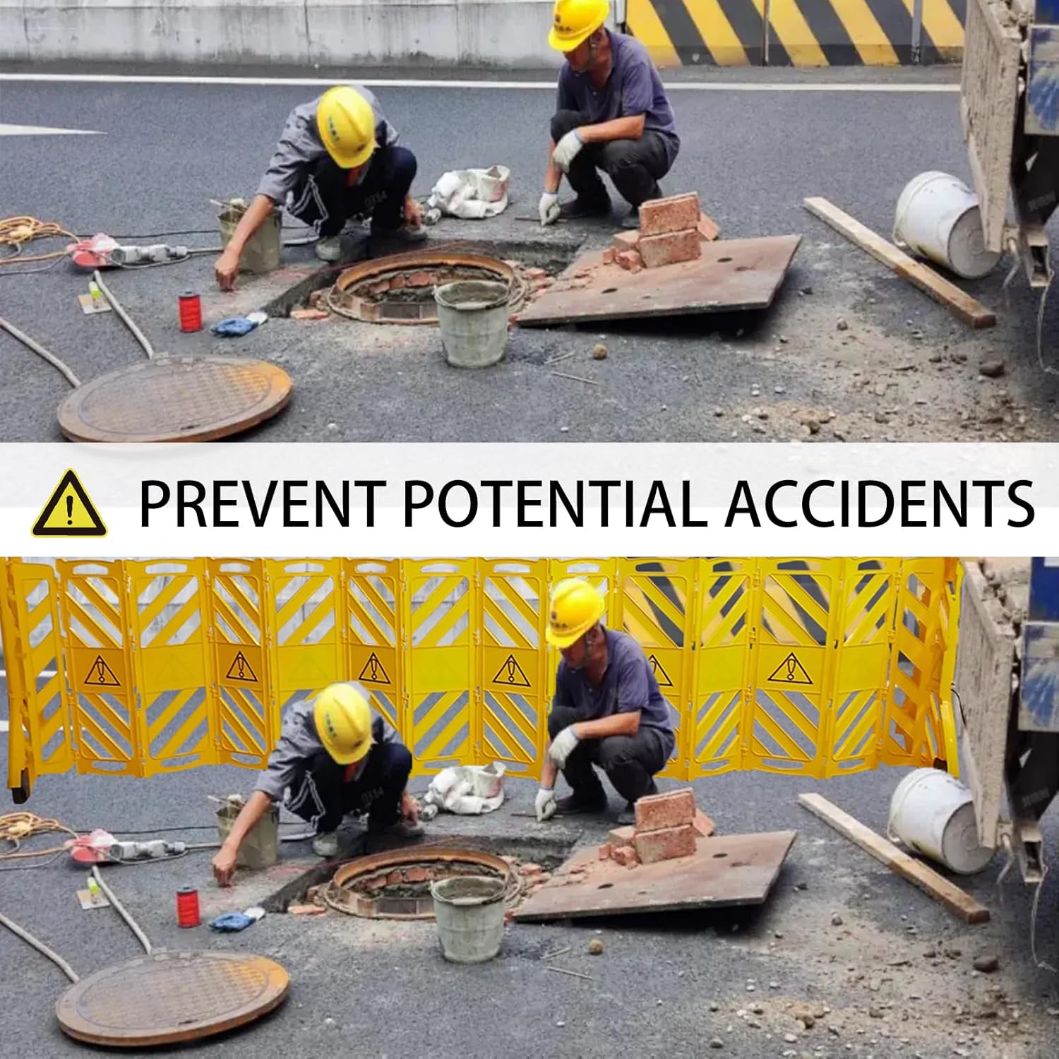 13 Foot Portable Driveway Fence Safety Barriers Barricade Expandable Mobile Folding System for Construction Traffic Control Driveway Gate Outdoor