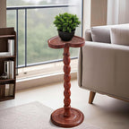 24" Tall Solid Wood Round Side Table – Coffee Table & Plant Stand 2-in-1 with Non-Slip Pads – Farmhouse Living Room/Patio Use (Red)