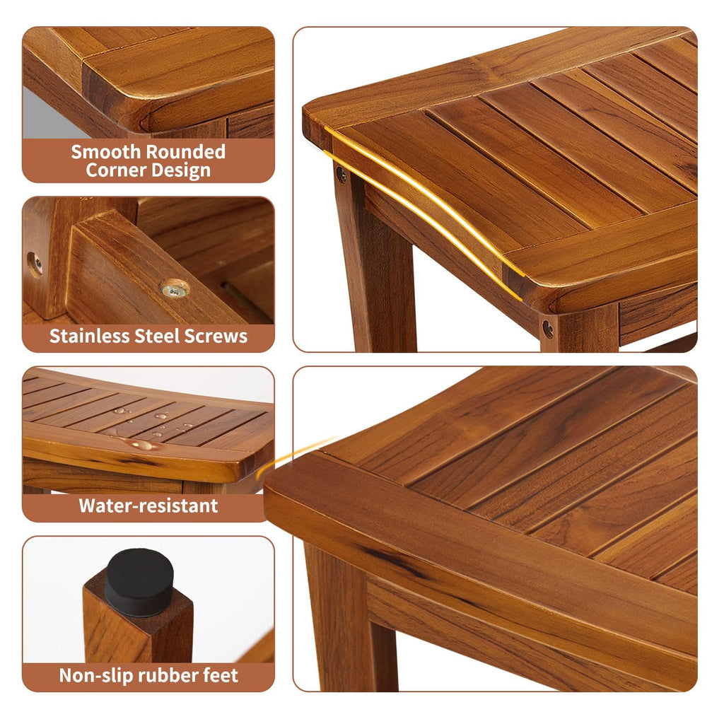 TEAKMAMA 20" Teak Shower Bench Waterproof Wooden Chair for Inside Use, Teak Shower Stool with Shelf for Bathroom, Durable Bath Bench for Elderly, Assembly Required