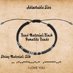 KDQUEERY 2 PCS Morse Code Bracelets for Women Men, I Love You String Adjustable Matching Bracelets Gifts for Couples Mom Daughter Best Friend Inspirational bracelets with Black Hematite Beads
