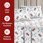 Komplet pościeli King Christmas Tree - Świąteczny wzór Xmas na lnie - Głębokie kieszenie - Dopasowany krój - 4 części - Bez zagnieceń - Wygodna i chłodząca świąteczna pościel zimowa - Łatwa w pielęgnacji - Przyjazna dzieciom