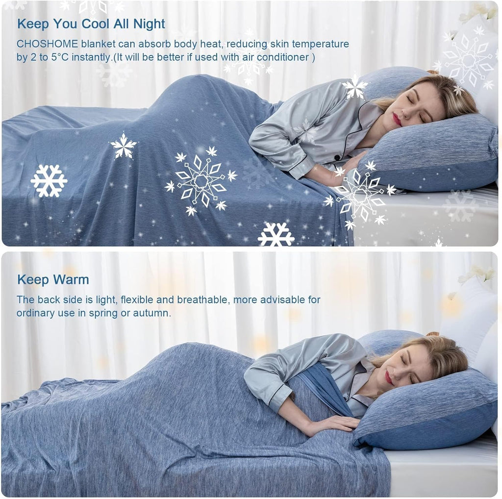 CHOSHOME Cooling Blanket for Hot Sleepers Lightweight Summer Cold Thin Blankets for Sleeping, Hot Flashes Night Sweats, Soft Blanket for Bed, Queen Size, Blue
