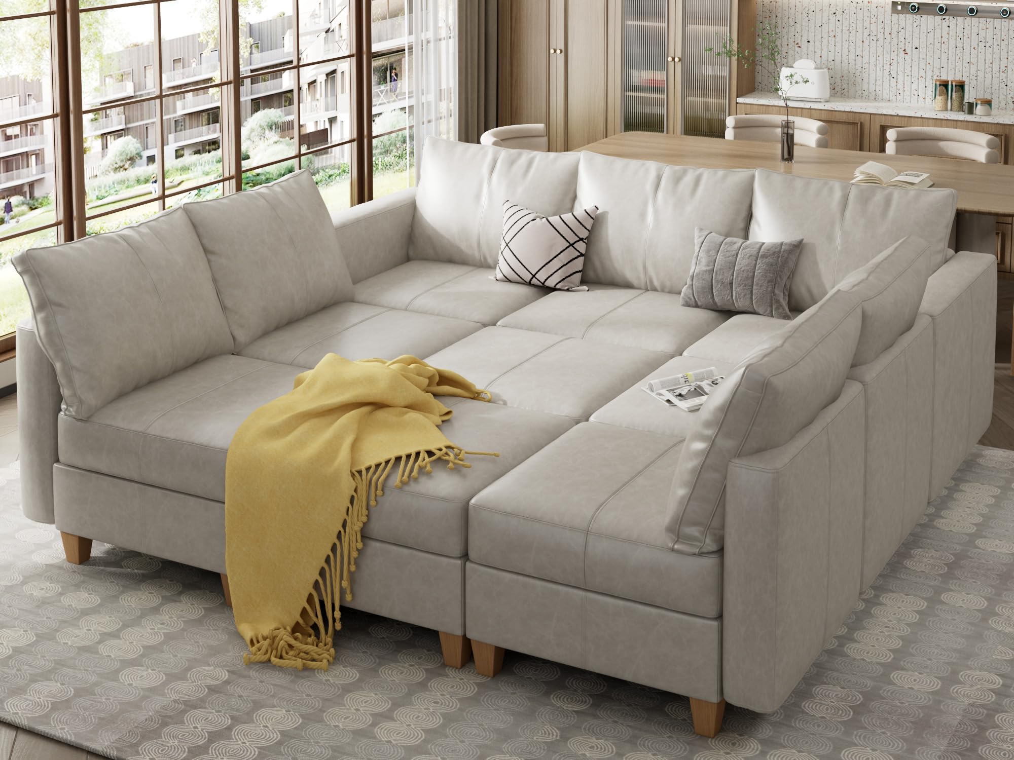 EASE MOOSE Faux Leather Sectional Sofa Sleeper Couch with Storage,Faux Leather Moduar Sectional Sleeper Sofa Bed Modular Couch for Living Room