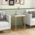 Giantex Round Nesting Table Set of 3, Modern Faux Marble Coffee Table w/2 End Tables, Sturdy Metal Frame, 3-Piece Wooden Living Room Table Set for Home Office, Apartment (White & Gold)