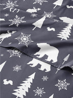 Komplet pościeli King Christmas Tree - Świąteczny wzór Xmas na lnie - Głębokie kieszenie - Dopasowany krój - 4 części - Bez zagnieceń - Wygodna i chłodząca świąteczna pościel zimowa - Łatwa w pielęgnacji - Przyjazna dzieciom