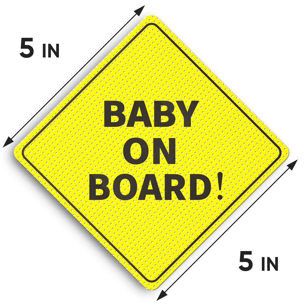 Baby On Board Signs, Car Essentials - Baby On Board Sticker - 2 Pack, 5" by 5" - Bright Yellow and See-Through When Reversing - Best Safety Signs - Non Magnet - Durable Strong Adhesive