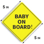 Baby On Board Signs, Car Essentials - Baby On Board Sticker - 2 Pack, 5" by 5" - Bright Yellow and See-Through When Reversing - Best Safety Signs - Non Magnet - Durable Strong Adhesive
