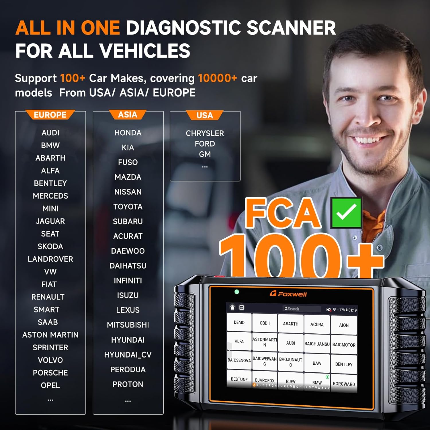 FOXWELL OBD2 Scanner Diagnostic Tool NT726, All System Bidirectional Scan Tool, Code Reader for Cars and Trucks with 12 Resets, ABS Bleeding/Oil/EPB/SAS/D-PF/TPMS/Injector Coding/Throttle/BMS..., FCA