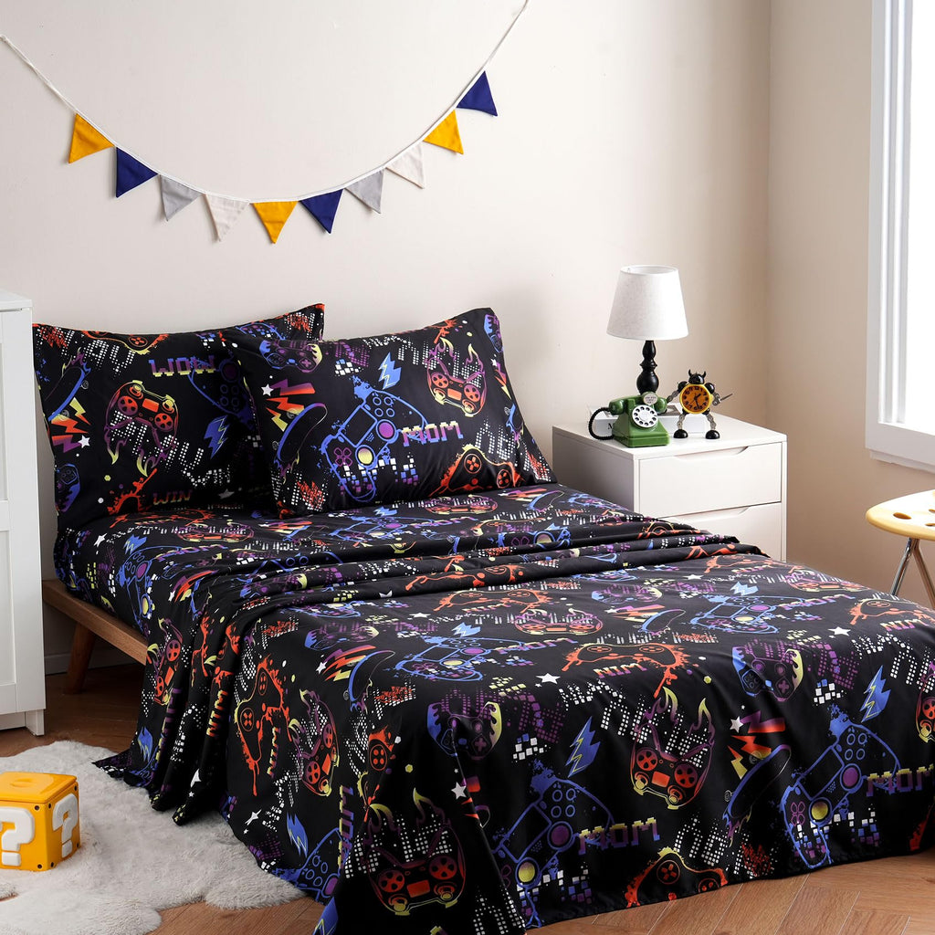 ست ملحفه کودکان یونیکورن صورتی JSD، سایز تویین، ۳ تکه، ملحفه‌های رختخواب میکروفایبر چاپ شده با طرح رنگین کمان برای دختران، جیب عمیق