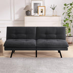 Convertible Faux Leather Futon Sofa Couch,Memory Foam Futon Couch Bed,Loveseat Sleeper Sofa Bed,Small Splitback Modern Folding Sofa Bed for Living Room,Office,Apartment,Matte Black
