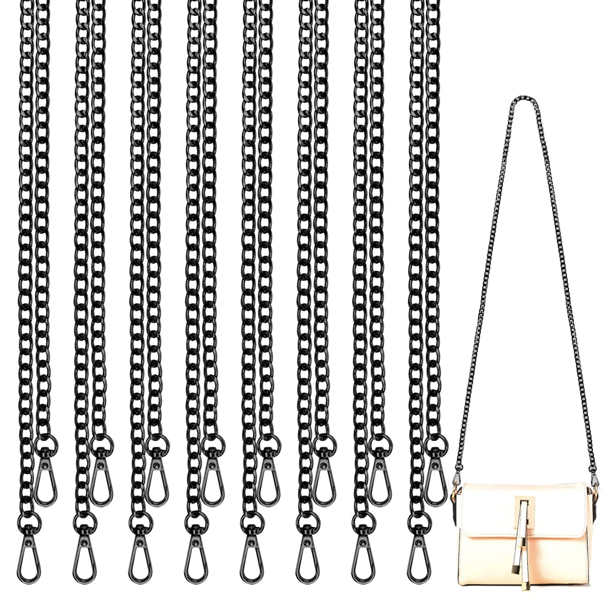 Purse Chain Replacement, 8 Pack Wallet DIY Metal Shoulder Cross Body Bag Chains (47 Inch/pcs) (Black)