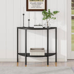 Console Table 2 Tier Narrow Entryway Table with Storage,Half Moon Sofa Couch Table,Small Hallway Entry Way Tables,Wooden Accent Side Table for Living Room Coffee Table,Black