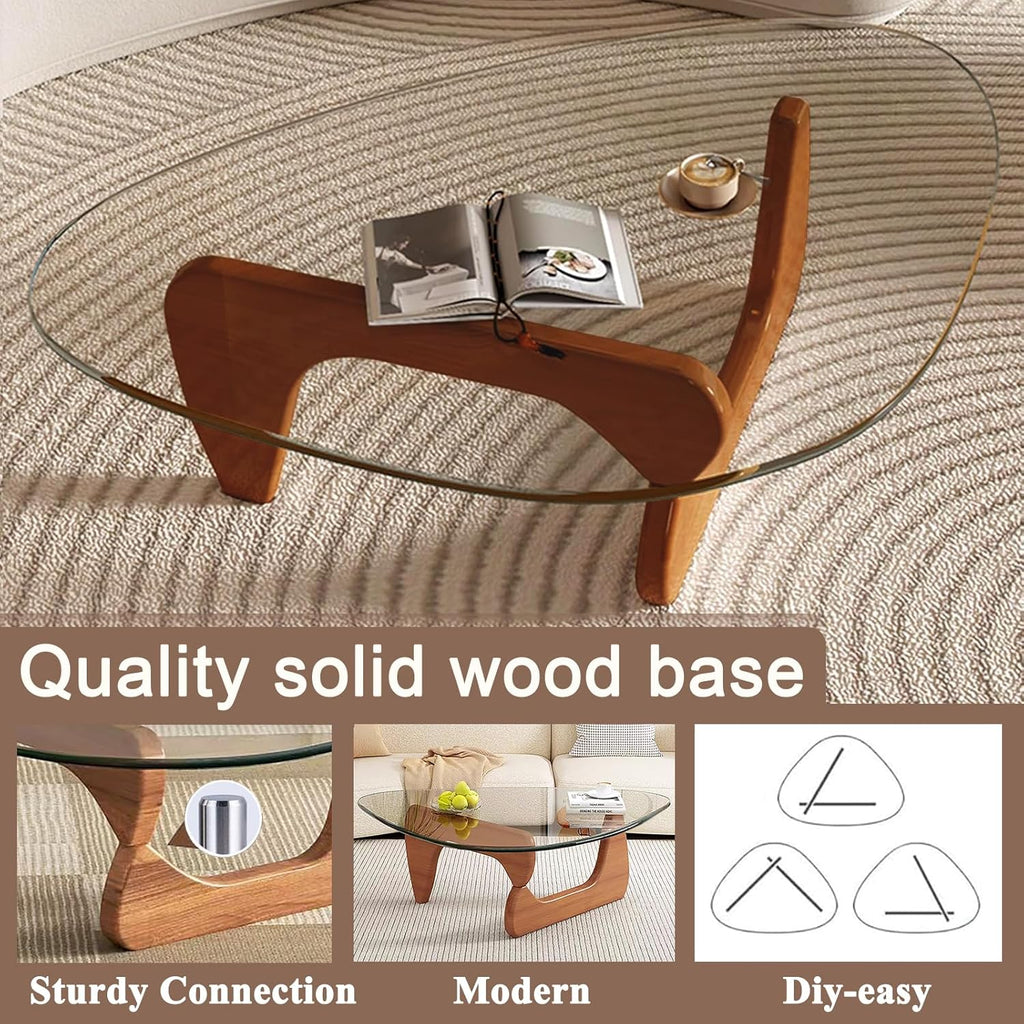 Modern Glass Coffee Table for Living Room, Small mid Century Coffee Table, Stylish Coffee Tables Suitable for Bedroom Living Room Reception Office Tables（Walnut/Transparent，Small）