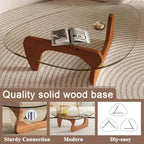 Modern Glass Coffee Table for Living Room, Small mid Century Coffee Table, Stylish Coffee Tables Suitable for Bedroom Living Room Reception Office Tables（Walnut/Transparent，Small）