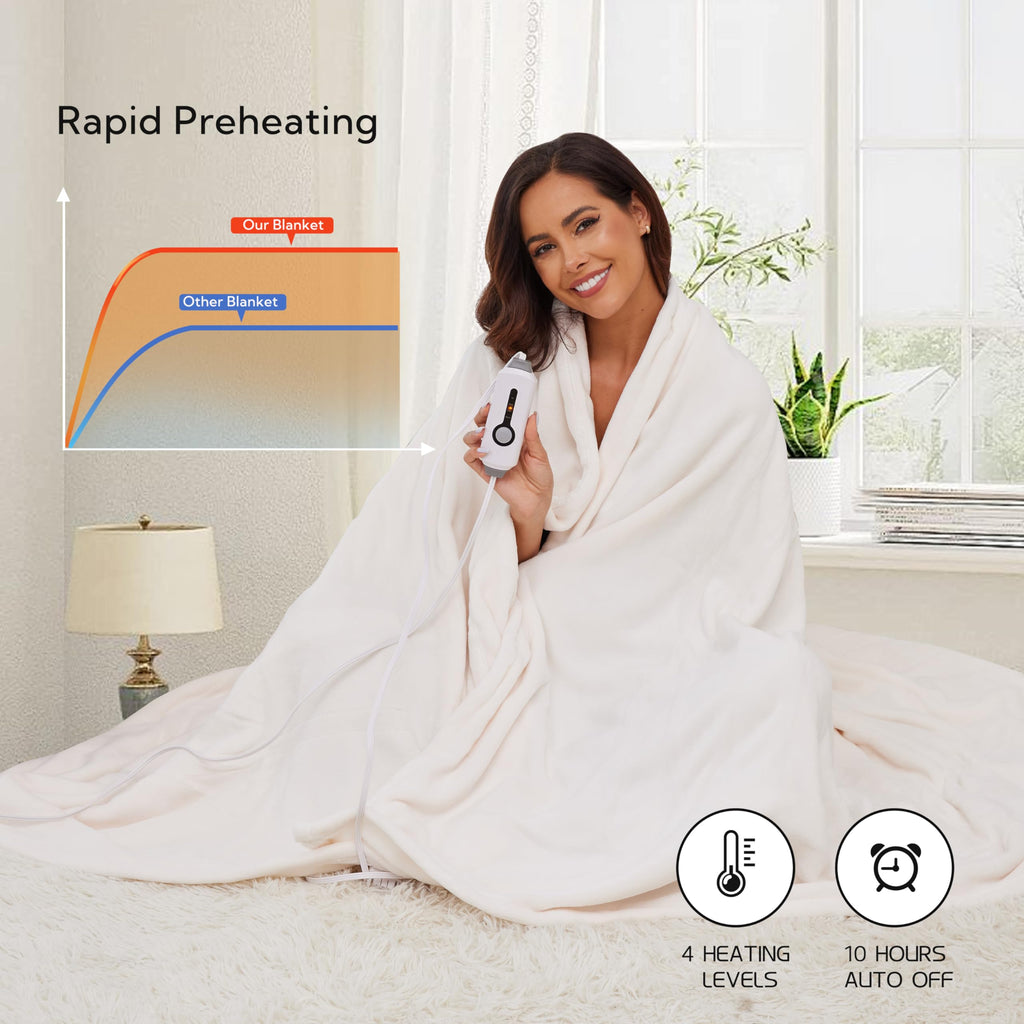 Coperta Elettrica Riscaldata 72"x84" Taglia Completa, Morbido Pile di Corallo con 4 Livelli di Riscaldamento e Spegnimento Automatico dopo 10 Ore, Lavabile in Lavatrice, Tessuto Morbido e Accogliente per la Casa, Grigio Scuro