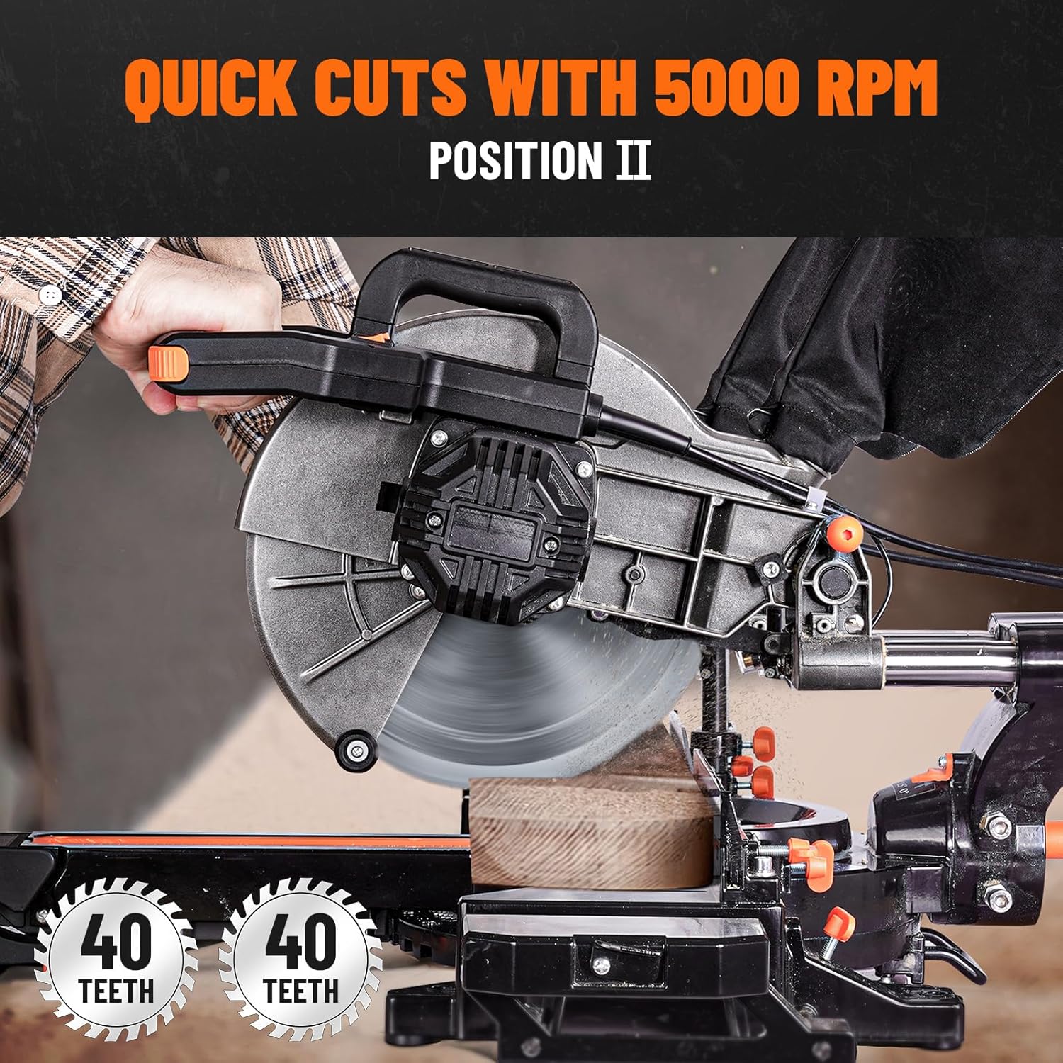 DOVAMAN Updated 10-Inch Sliding Miter Saw, Multi-Material Cutting w/ 3 x TCT Blades, Ambidextrous Operation, 5000/3200RPM Speed, Laser Guide, 0-45° Bevel Cut, Max Cut 3.5x13.4in, 9 Positive Stops