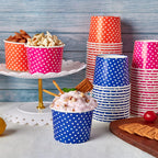 LITOPAK 120 opakowań 16 oz kubków do lodów, jednorazowe kubki na deser na zimne lub gorące jedzenie, kolorowe papierowe miseczki na zupy, desery lodowe i lody