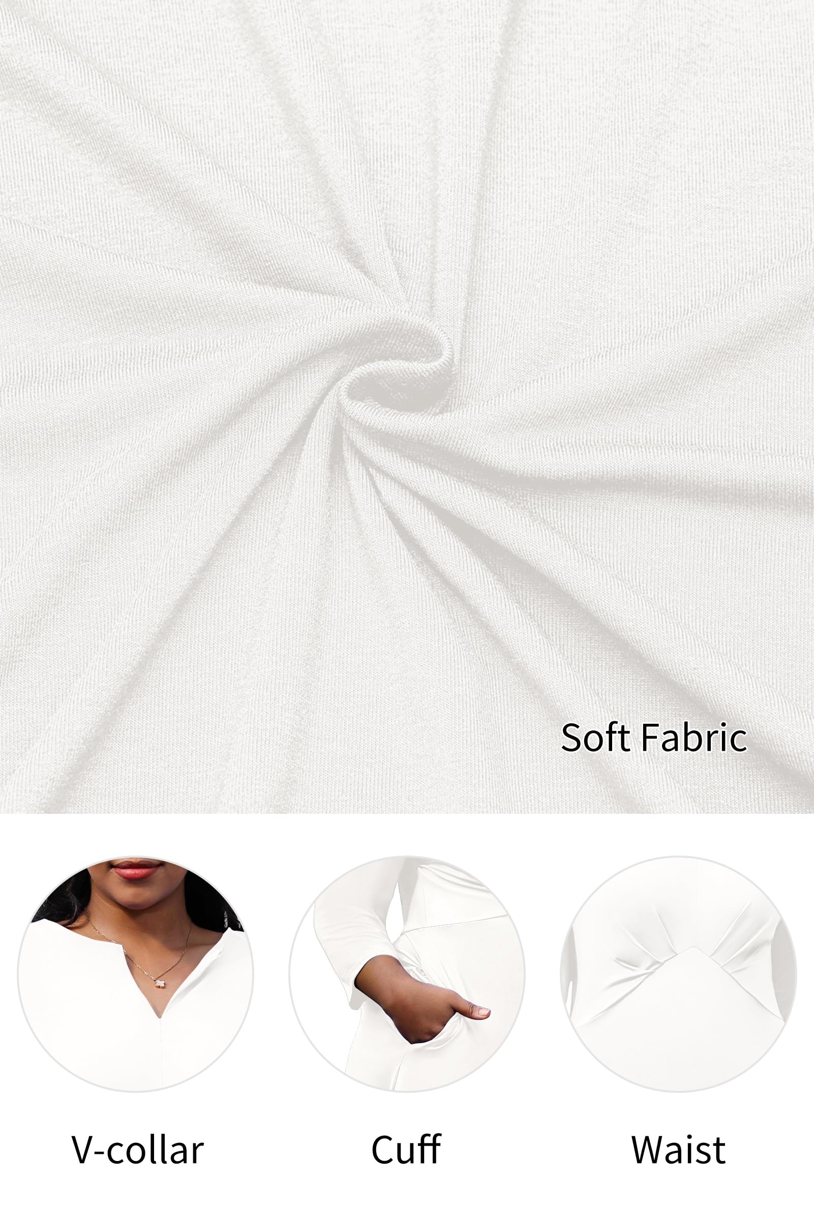 Nmoder Women's Plus Size Stretchy Flared Wrap Dress Casuel Wedding Guest Cocktail Work Midi Dresses V Neck 3/4 Sleeve A-Line Swing White 2XL