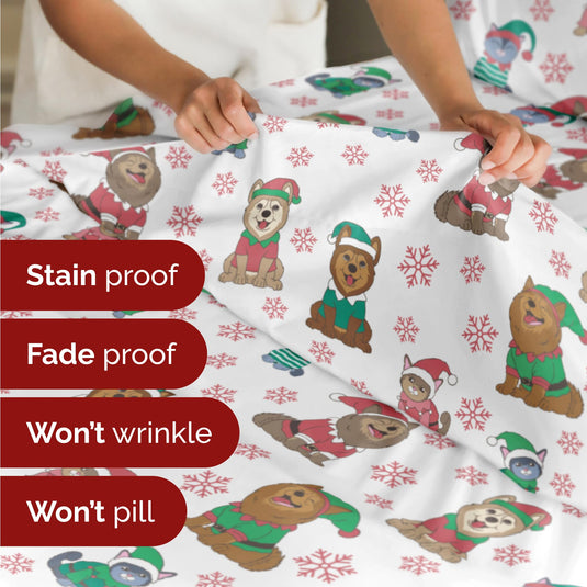 Queen Christmas Tree Sheet Set - Holiday Xmas Pattern Linen Set - Deep Pockets - Snug Fit - 4 Piece - Wrinkle Free - Comfy & Cooling Festive Winter Bedding - Easy To Care For - Kid Friendly