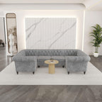 AVZEAR 3 Pieces Sectional U-Shaped Sofa, Leather Modular Sectional Couches Chesterfield Sofa Set, Modern Living Room Furniture Sets Upholstered Couch Set for Living Room, Office and Apartment, Black