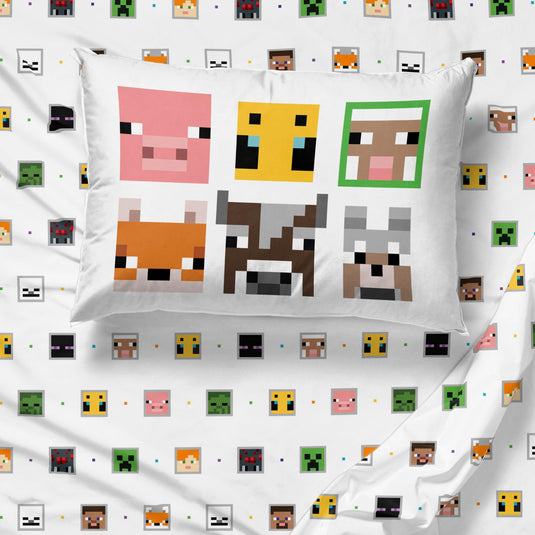 Sunny Side Up Minecraft Creeper & Animals Twin Sheet Set - 3 Piece Kids Bedding Set Includes Pillow Cover - Super Soft Microfiber Sheets