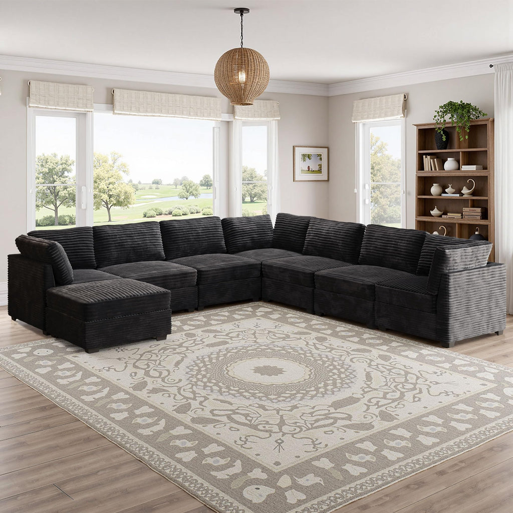 Modular Sectional Sofa,5 Pieces Sectional Couches for Living Room,L Shaped Cloud Couch Chaise Set, Black