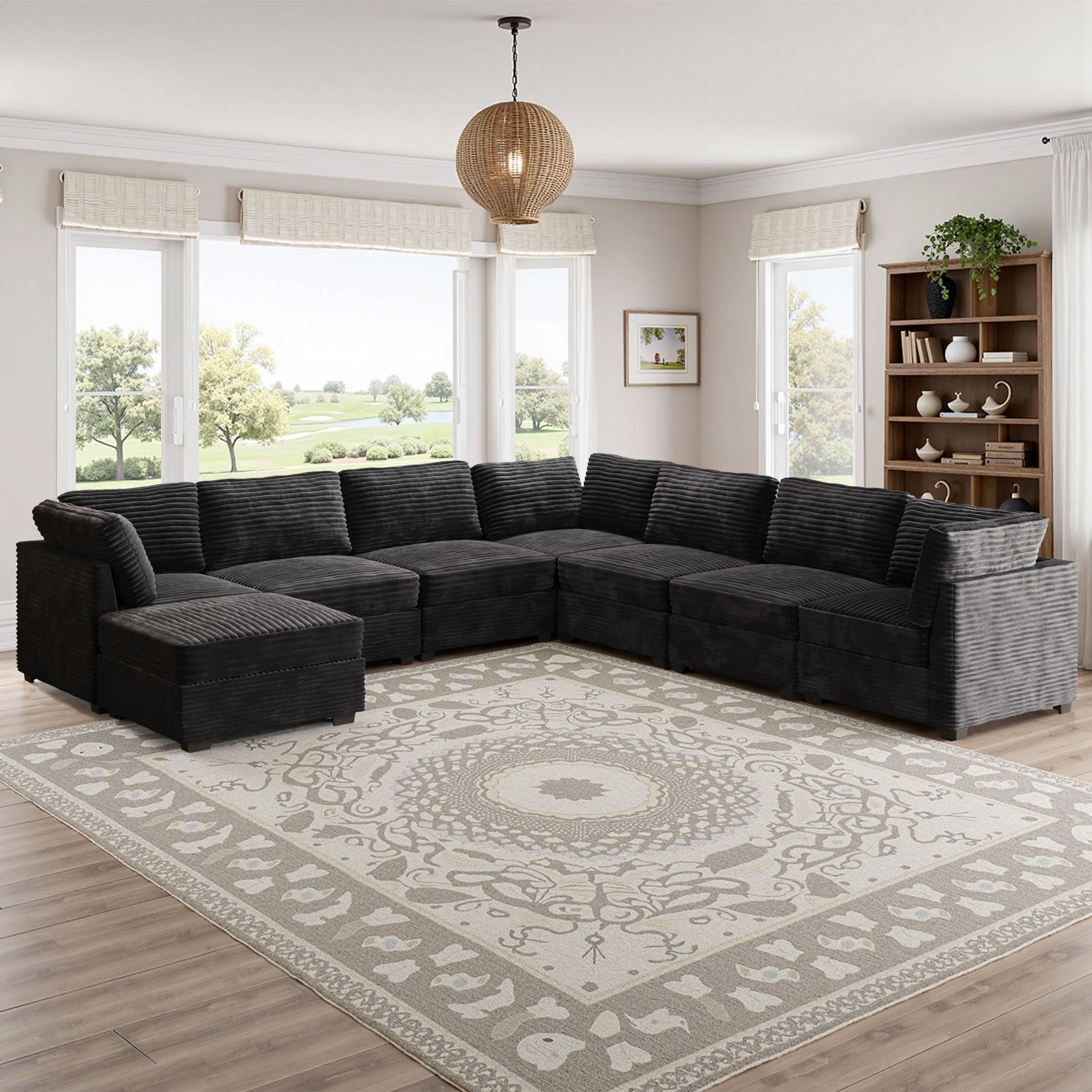 Modular Sectional Sofa,5 Pieces Sectional Couches for Living Room,L Shaped Cloud Couch Chaise Set, Black